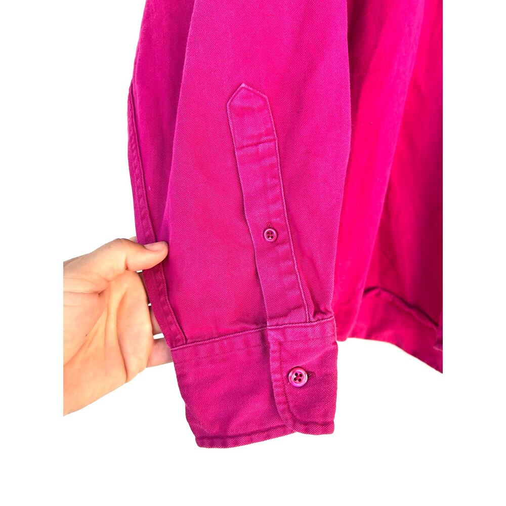 Vintage Yves Saint Laurent Oversized Button Down Fuchsia Pink YSL Logo Shirt Med - Picture 7 of 9